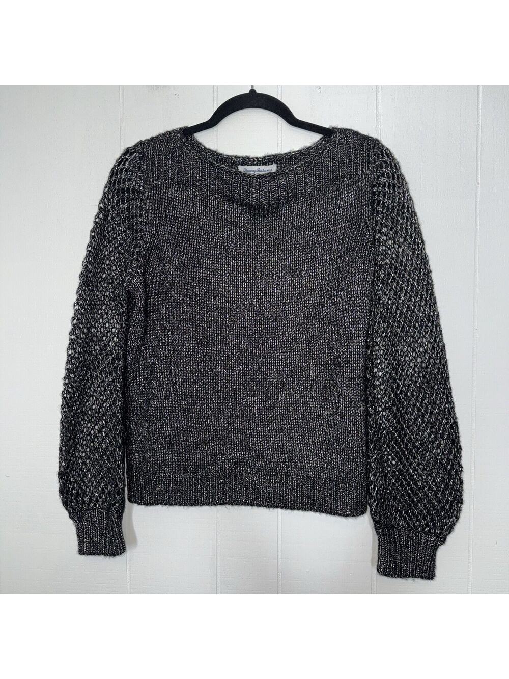 Tommy Bahama Women’s Ballon Sleeve Sweater Wool Blend Black Gold Size XS